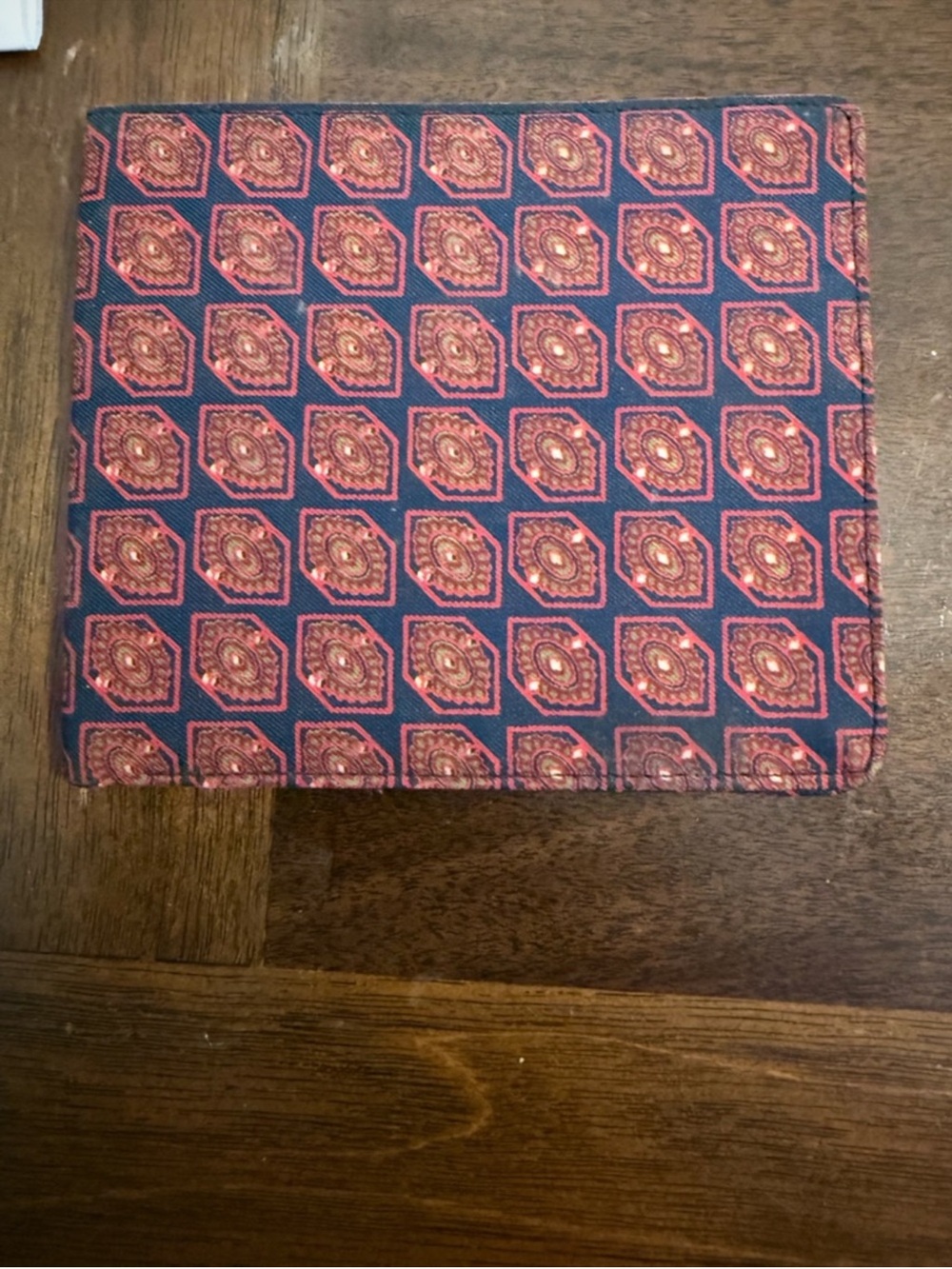 Dior Men's Bifold Wallet in Navy and Red Geometric Pattern